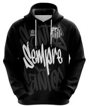 Blusa Agasalho do Santos Sempre Santos com Capuz e Canguru Preta - Oficial Blusa Agasalho do Santos Sempre Santos com Capuz e Canguru Preta - Oficial
