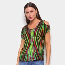 Blusa Água Viva Estampada Open Shoulder Feminina