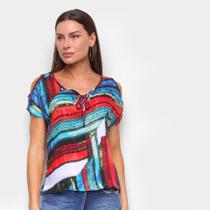 Blusa Água Viva Estampada Open Shoulder Feminina