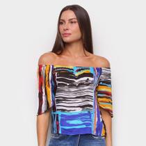 Blusa Água Viva Ombro A Ombro Color Block Feminina