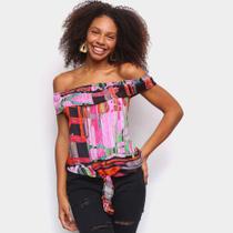 Blusa Água Viva Tie Dye Ombro A Obro Com Amarração Feminina