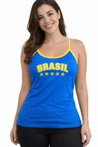 Blusa Alça Brasil Viscolycra Com Estampa - Torcida Feminina Cor:Azul (Brasil)Tamanho:G