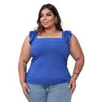 Blusa alça regata babado plus Size canelada novidade feminina delicado