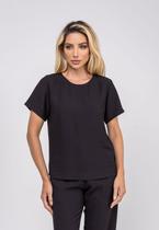 Blusa Alfaiataria Básica Manga Curta Preto Salvatore Blusa Alfaiataria Básica Manga Curta Preto Salvatore