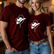 Blusa Algodão Camiseta Casal Country Estampa Chapéu Terço Grande Modinha Presente Dia Dos Namorados