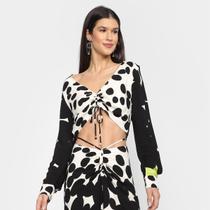Blusa All Is Love Cropped Franzido Poá Degradee Manga Longa Feminina