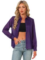 Blusa Allegra K Sheer Mesh de manga comprida com botões roxa S