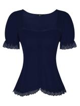 Blusa Allegra K Victorian com decote em forma de coração e manga bufante para mulher Blusa Allegra K Victorian com decote em forma de coração e manga bufante para mulher