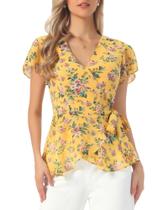 Blusa Allegra K Wrap para mulheres com estampa floral e decote em V Blusa Allegra K Wrap para mulheres com estampa floral e decote em V