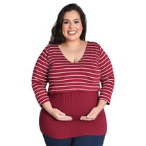 Blusa Amamentação Plus Size Manga 3/4 em Viscolycra Linda Gestante