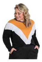 Blusa Ampla Feminina Plus Size Manga Longa Recorte Frontal Blusa Ampla Feminina Plus Size Manga Longa Recorte Frontal