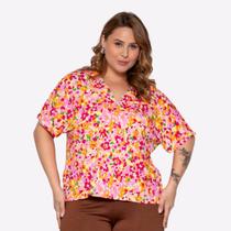 Blusa Ampla Manga Curta Malha Leve Estampada Plus Size Verão