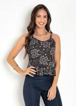 Blusa arabescos preto com babado