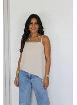 Blusa Assimétrica Em Crepe Duna Com Alças Finas Elegante