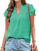 Blusa AURUZA, elegante, casual, decote em V, babados, manga curta, feminina