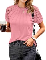 Blusa AURUZA para Mujer, Casual de Negocios, Manga Corta con Encaje Rosa Blusa AURUZA para Mujer, Casual de Negocios, Manga Corta con Encaje Rosa