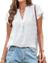 Blusa AURUZA Swiss Polka Dot Chiffon com decote em V e manga com babados Blusa AURUZA Swiss Polka Dot Chiffon com decote em V e manga com babados