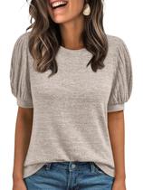 Blusa AUTOMET Feminina Túnica Manga Curta Bufante Caqui XL