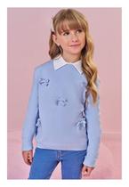 Blusa Azul Bebê Manga Longa com Laços Infanti Blusa Azul Bebê Manga Longa com Laços Infanti
