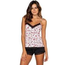 Blusa Baby Dool Pijama Renda Top Tritue Floral Vermelho Blusa Baby Dool Pijama Renda Top Tritue Floral Vermelho