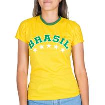 Blusa Baby Look Do Brasil Feminina Copa Do Mundo Manga Curta