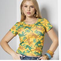 Blusa Baby Look Feminina Copa do Mundo Brasil T-Shirt Virginia Suplex Premium -