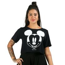 Blusa Baby Look Mickey Estampada Gola Canoa