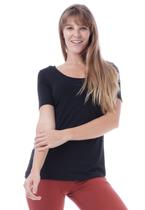 Blusa Básica Amazonia Vital Malha Manga Curta Gola Canoa Preto - M - Veste do 40 ao 44