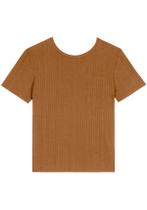 Blusa Básica De Mangas Curtas Em Malha Canelada - Blusa Básica De Mangas Curtas Em Malha Canelada -