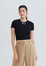 Blusa Básica Feminina Cropped Em Ribana Canelada