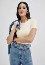 Blusa Básica Feminina Cropped Em Ribana Canelada