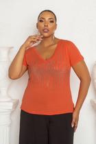 Blusa Básica Feminina de Viscose e Elastano Gola V Plus Size Brilho Blusa Básica Feminina de Viscose e Elastano Gola V Plus Size Brilho