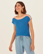 Blusa Básica Feminina Decote Canoa Em Viscose Stretch
