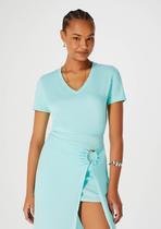 Blusa Básica Feminina Em Algodão Com Decote V Azul - Hering