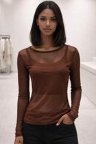 Blusa Básica Feminina em Tule Transparente para Sobreposição TAMANHO:MCOR:MARROM