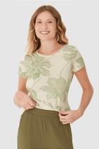 Blusa Básica Feminina Estampa Floral Manga Curta em Malha Viscolinho Stretch - Malwee