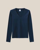Blusa Básica Feminina Gola V Manga Longa Em Algodão Blusa Básica Feminina Gola V Manga Longa Em Algodão