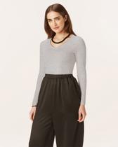 Blusa Básica Feminina Gola V Manga Longa Em Algodão