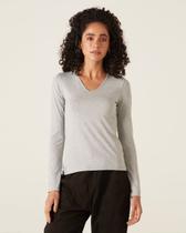 Blusa Básica Feminina Gola V Manga Longa Em Viscose Stretch