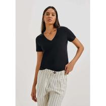 Blusa Básica Feminina Manga Curta Decote V Tamanho P - Preto Hering