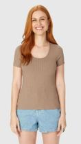 Blusa Básica Feminina Manga Curta em Canelado de Viscose - Malwee 469