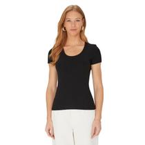 Blusa Básica Feminina Manga Curta Malwee Canelada Viscose