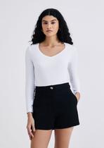 Blusa Básica Feminina Manga Longa Slim Decote V