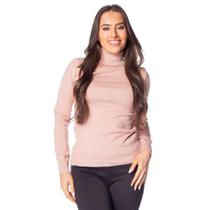 Blusa Básica Feminina Oliveira Malhas em Tricot com Gola Alta Rosa Claro