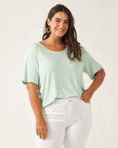 Blusa Básica Feminina Plus Size Decote Redondo Em Viscolinho Stretch