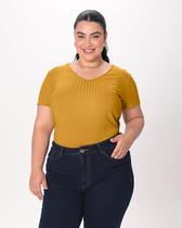 Blusa Básica Feminina Plus Size Decote V Em Canelado De Viscose