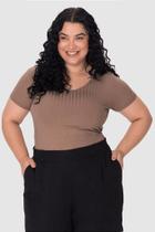 Blusa Básica Feminina Plus Size Decote V Em Canelado de Viscose Blusa Básica Feminina Plus Size Decote V Em Canelado de Viscose