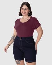 Blusa Básica Feminina Plus Size Manga Japonesa Em Viscose Stretch