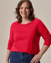 Blusa Básica Feminina Plus Size Manga Longa Em Algodão