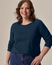 Blusa Básica Feminina Plus Size Manga Longa Em Algodão